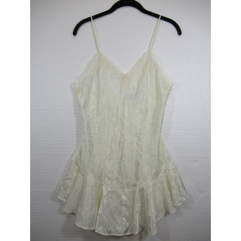 Vintage Val Mode Frilly Ruffle Satin Slip Chemise Women Medium Ivory Lace Bridal